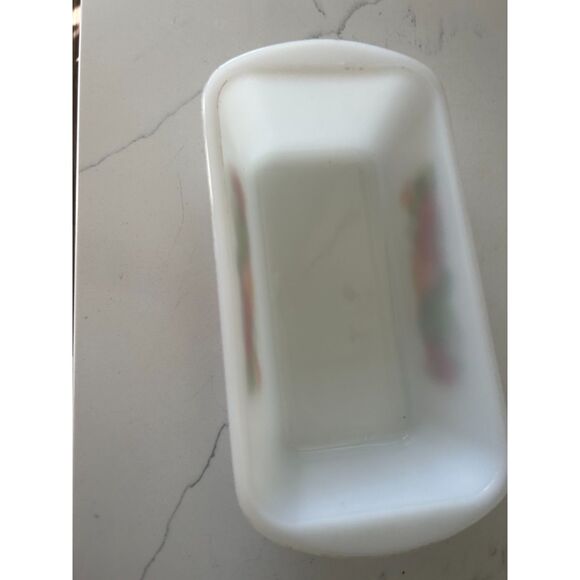 Vintage Fire King Milk Glass Loaf Pan, Harvest Pattern - Picture 2 of 4